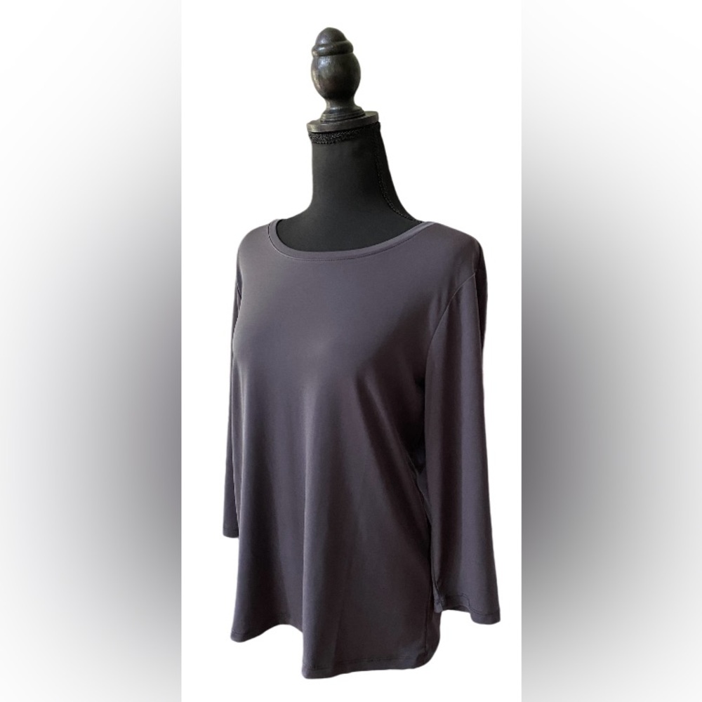 Chico’s: Slate Gray Slinky Blouse with Mid Sleeves